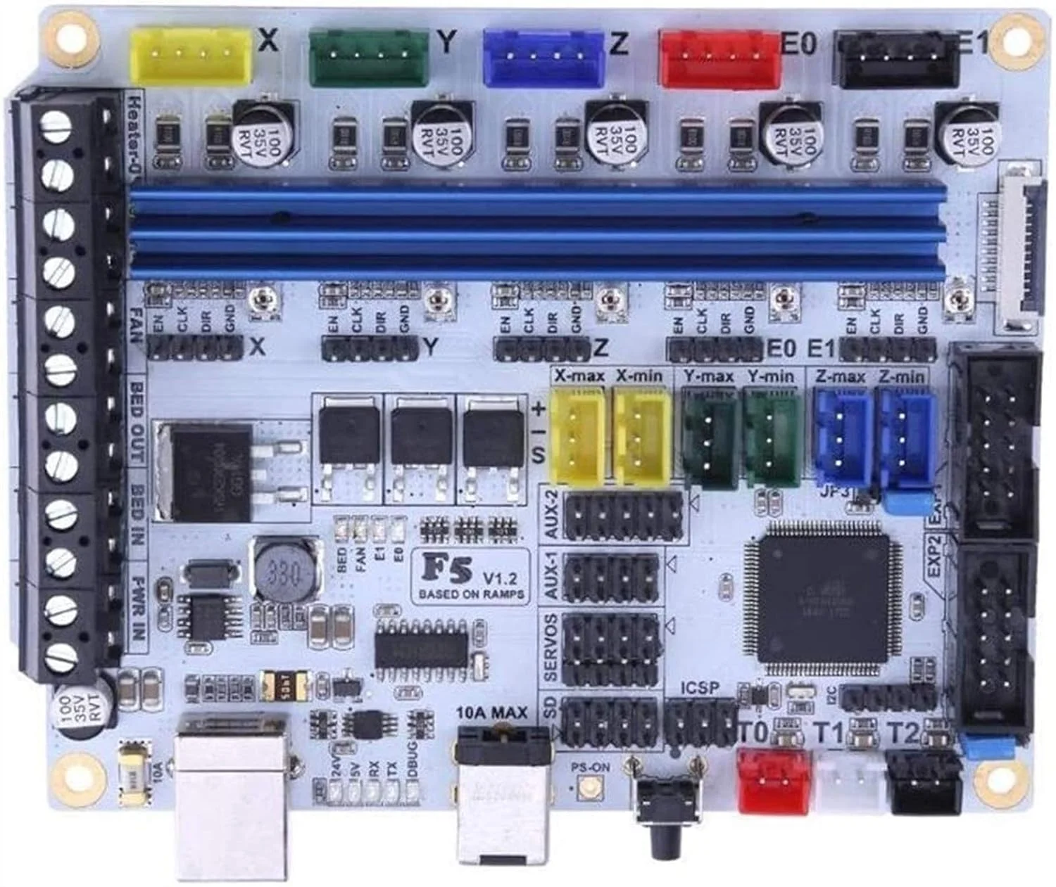 برد اصلی کنترل V1.2 F5 بر پایه ATMEGA2560 جایگزین MKS-BASE1.4 و Ramps1.4 پشتیبانی از صفحه نمایش 2004/12864/TFT32/TFT28 برای ماژول های درایور پرینتر سه بعدی