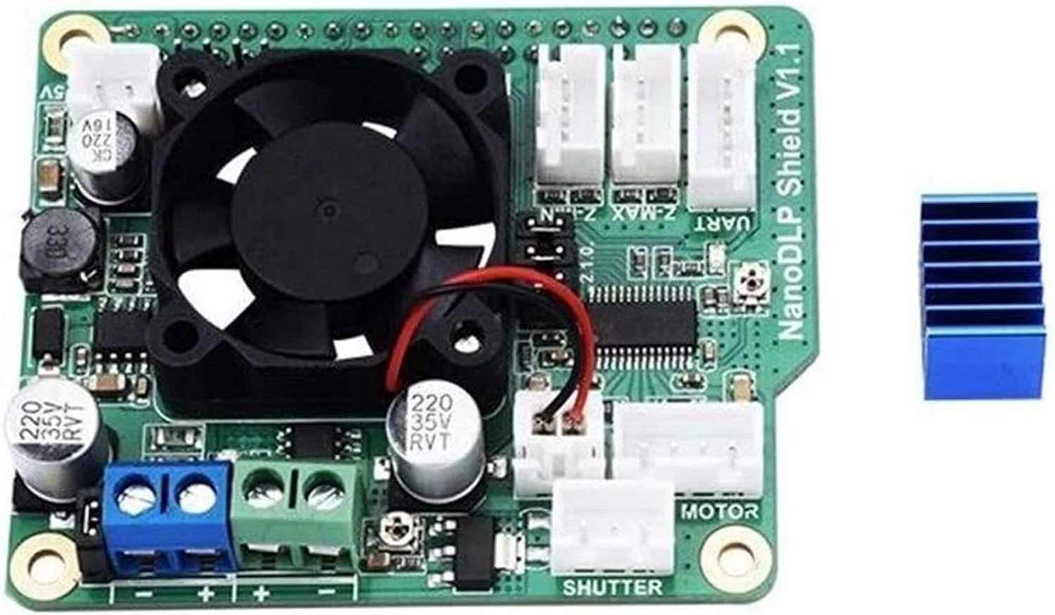 برد توسعه NanoDLP Shield V1.1 با درایور DRV8825 و MOS کنترل شده + 2 عدد سوییچ محدود کننده برای Raspberry Pi 3B و بردهای ماژول پرینترهای سه بعدی لایت کیور NanoDLP