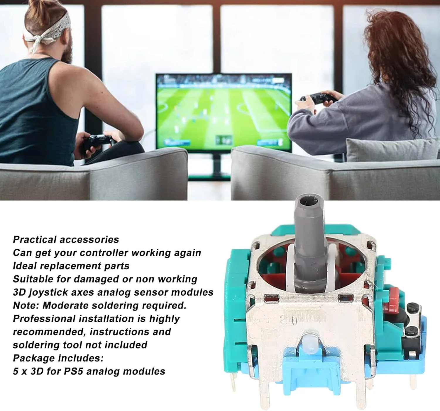 ماژول تعویض جوی استیک کنترلر PS5 - 5 عدد ماژول سنسور راکر سه بعدی برای استیک آنالوگ، کیت تعویض جوی استیک حرفه ای برای قطعات تعمیر کنترلر PS5