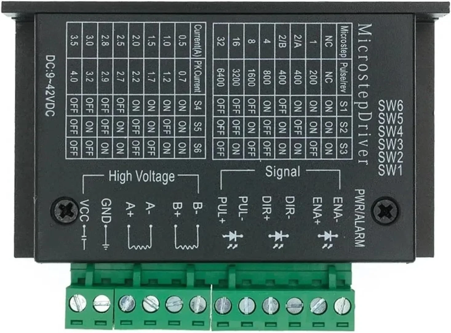 کنترلر درایور موتور پله ای TB6600، 4 آمپر، 9-42 ولت DC، 32 میکرو استپ CNC، سازگار با موتورهای Nema 17/23/34/42/57/86