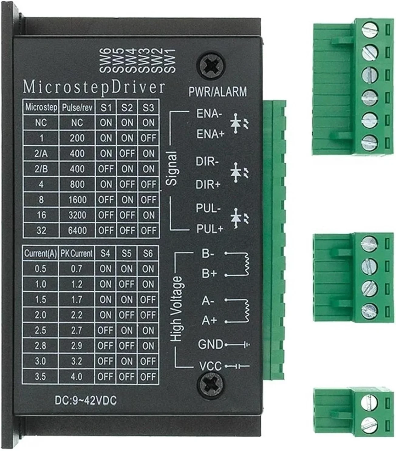 کنترلر درایور موتور پله ای TB6600، 4 آمپر، 9-42 ولت DC، 32 میکرو استپ CNC، سازگار با موتورهای Nema 17/23/34/42/57/86