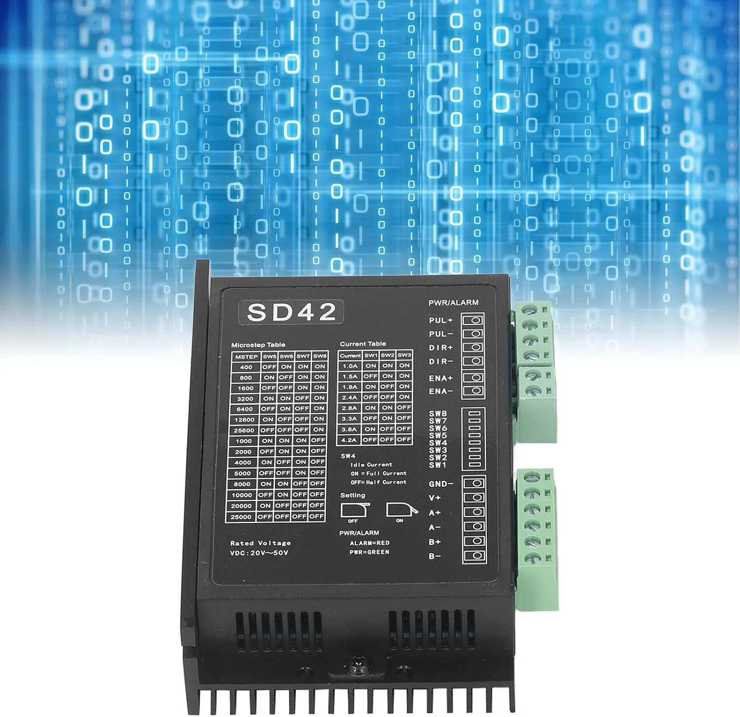 درایور موتور پله ای با محافظت داخلی | نویز و حرارت کم و کنترلر CNC با گشتاور بالا | سازگار با موتورهای پله ای ترکیبی 39 / 42 / 57 | ولتاژ DC20 - 50V، 1.0 - 4.2A