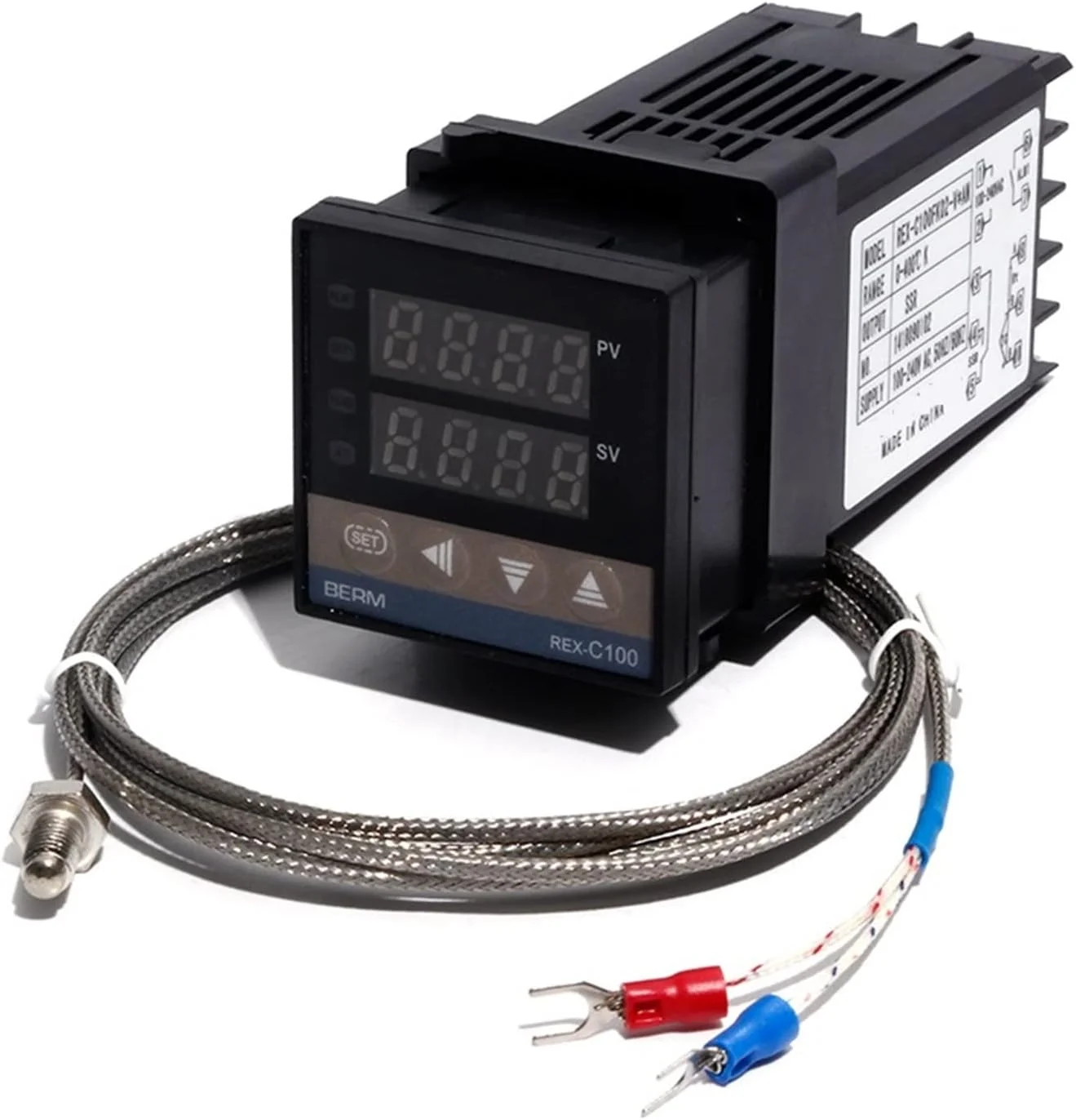 کیت کنترلر دمای دیجیتال PID مدل REX-C100 - ترموکوپل نوع K (رزوه M6) با خروجی SSR/رله (ست کنترلر 2 متری، خروجی SSR)