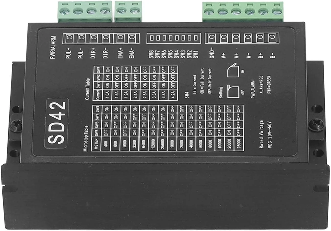 درایور موتور پله ای 2 فاز، کنترلر موتور پله ای CNC با نویز کم و حرارت خودکار، DC20 50V 1.0 4.2A برای موتورهای 39 42 57، ABS و آلومینیوم