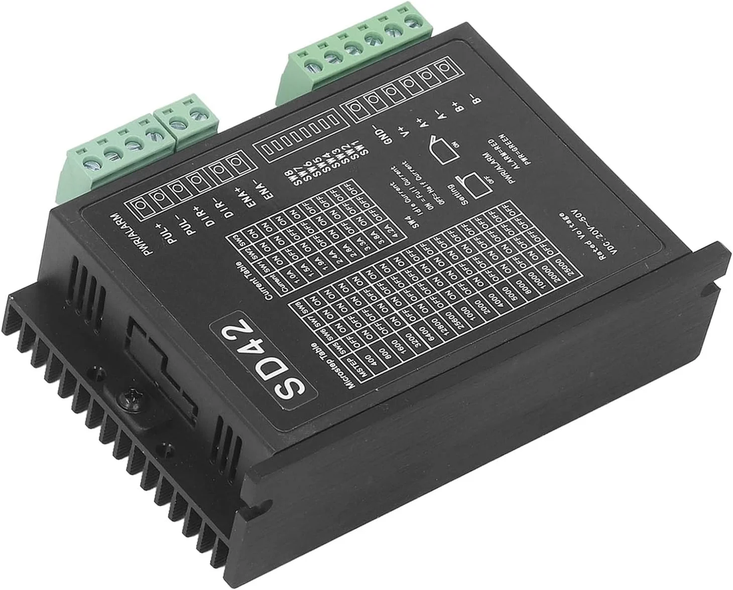 درایور موتور پله ای 2 فاز، کنترلر موتور پله ای CNC با نویز کم و حرارت خودکار، DC20 50V 1.0 4.2A برای موتورهای 39 42 57، ABS و آلومینیوم