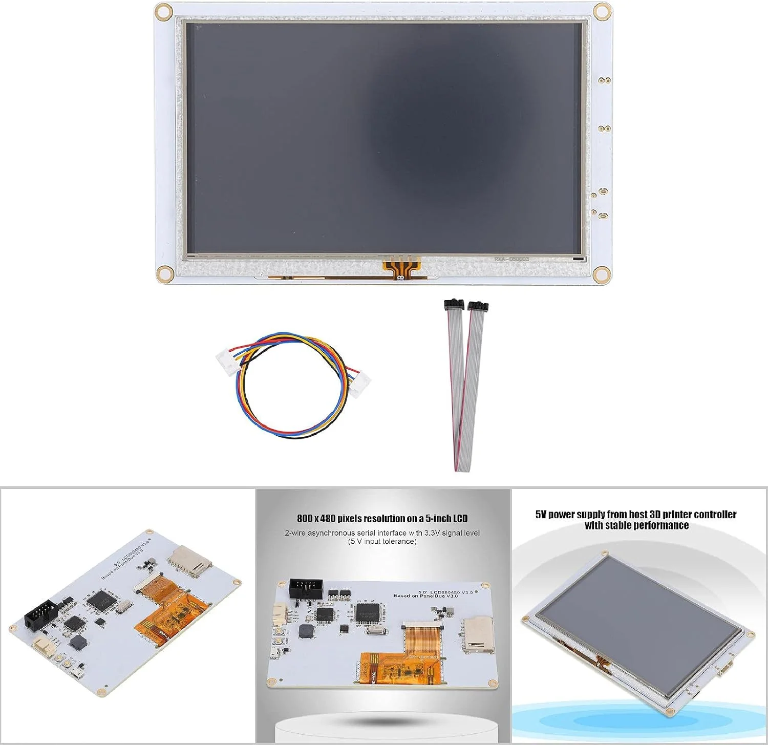 کنترلر صفحه لمسی رنگی PanelDue 5i برای پرینترهای سه بعدی، نمایشگر ال سی دی 5 اینچی با رزولوشن 800x480، منبع تغذیه 5 ولت، شامل 2 کابل
