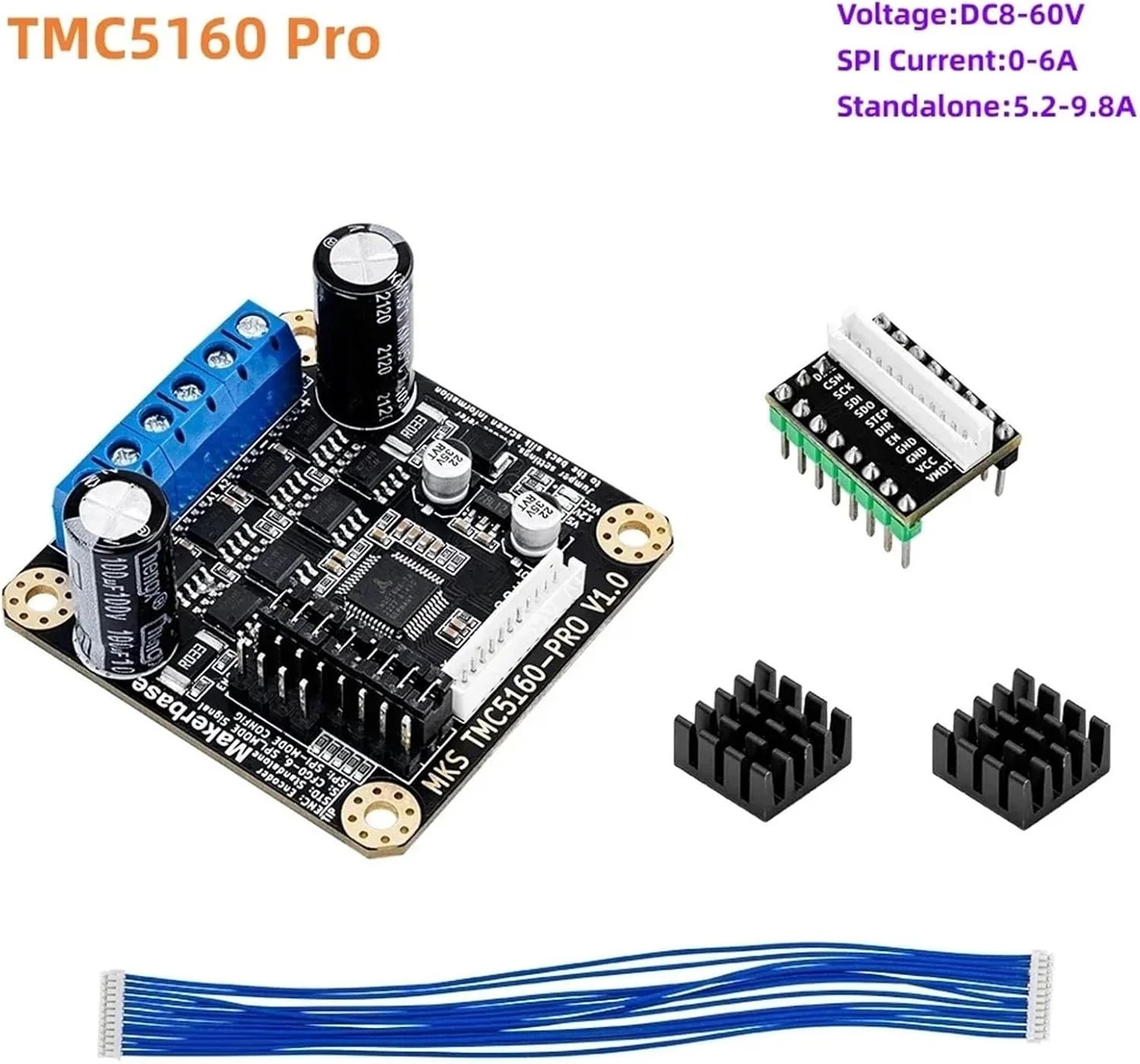 برد درایور موتور پله ای TMC5160، کنترلر درایو پرینتر، درایور هیبریدی دو فاز موتور پله ای TMC 5160 برد درایور موتور پله ای TMC5160، کنترلر درایو پرینتر، درایور هیبریدی دو فاز موتور پله ای TMC 5160
