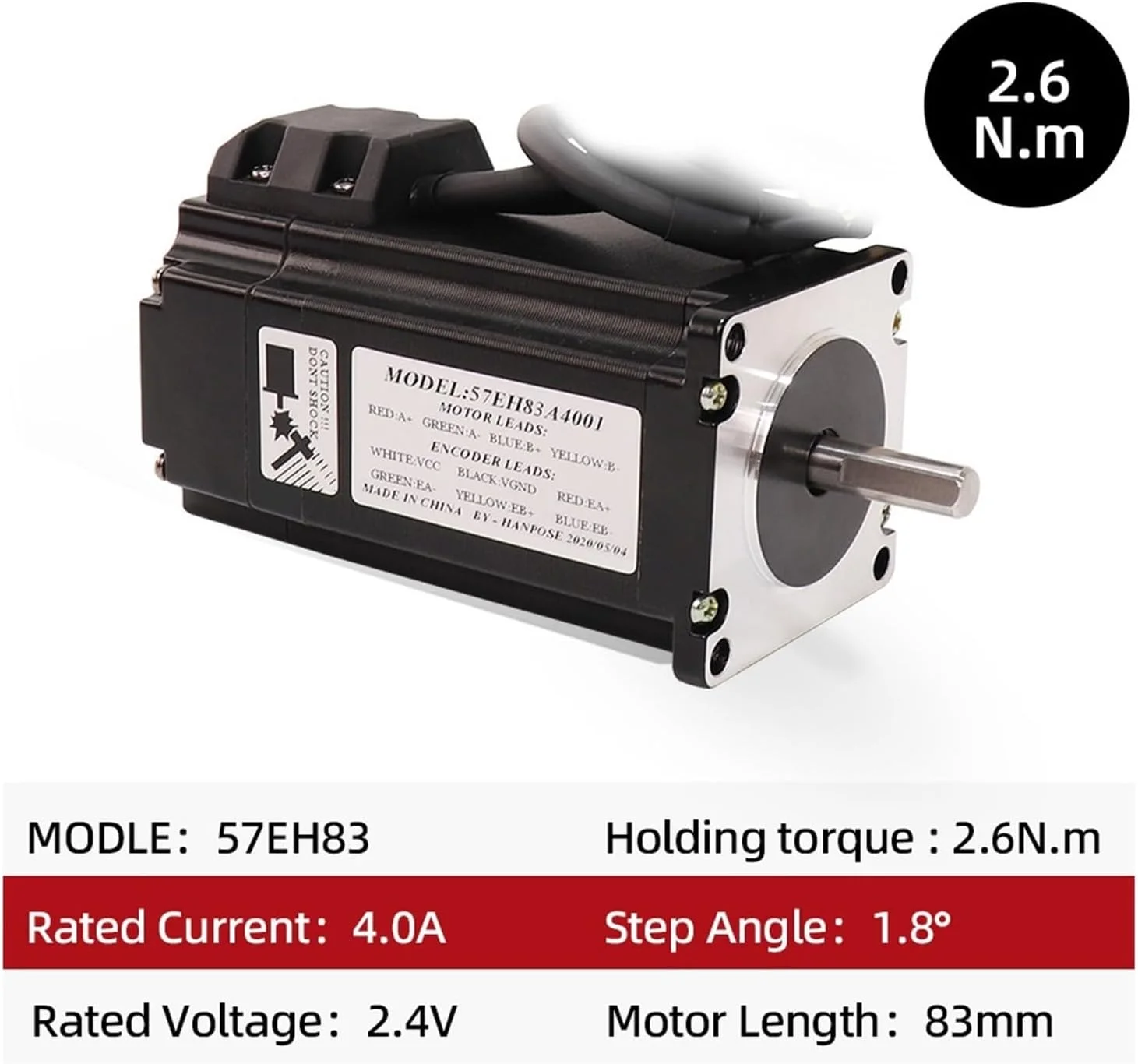 موتور NEMA23 مدل 57x83mm 2.6Nm 57EH83A4001 + درایور سروو حلقه بسته CL57 مدل 57CME26 کیت کنترلر CNC برای پرینترهای سه بعدی (موتور 57EH76A4001)