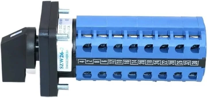 کلید گردان کنترلر تبدیل 8 فاز 32 پیچی 8 پل روشن-خاموش-روشن پنل 64 میلی متری 660 ولت 20 آمپر مدل SZW26/LW26-20