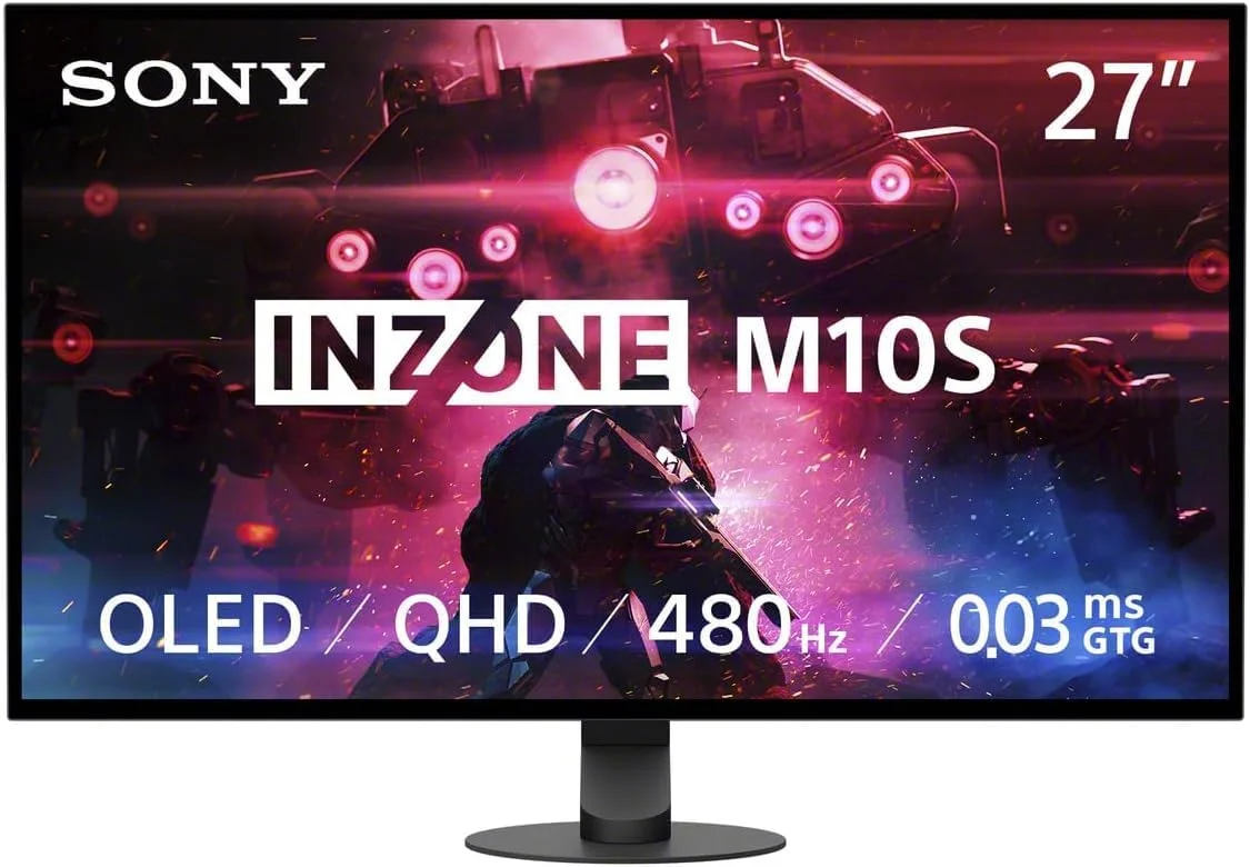 مانیتور گیمینگ 27 اینچی OLED سونی INZONE M10S با رزولوشن 1440p و نرخ تازه‌سازی 480 هرتز، زمان پاسخگویی 0.03 میلی‌ثانیه، پایه کم‌ارتفاع، سازگار با G-SYNC، DisplayHDR 400، ضد انعکاس نور، DisplayPort 2.1 (UHBR10)، VRR HDMI 2.1