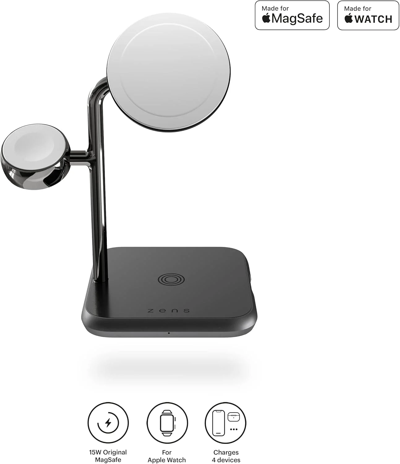 شارژر بی‌سیم 4 در 1 ZENS سازگار با آیفون، ساعت و ایرپاد - مشکی، ZEDC22B/00