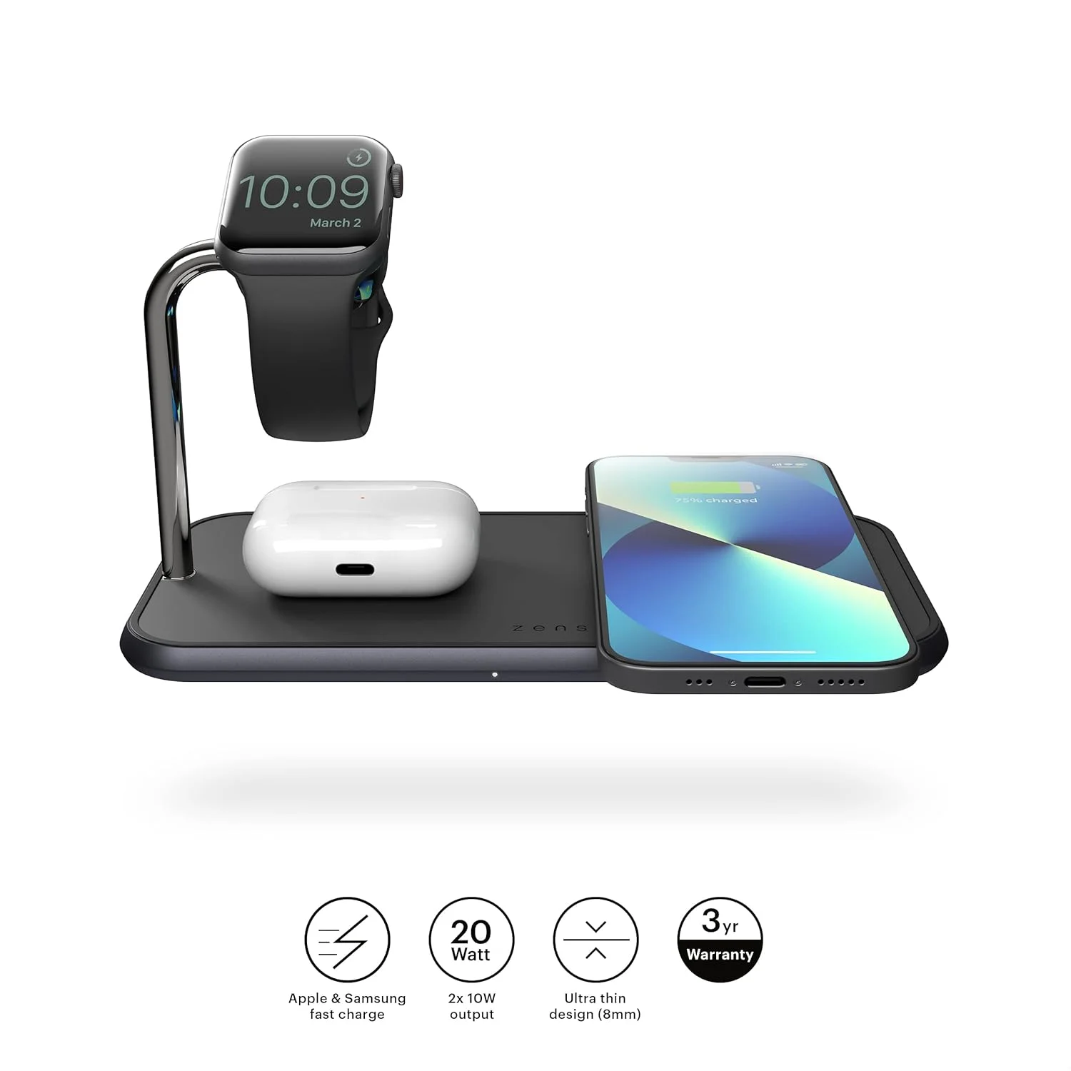 شارژر بیسیم دوگانه Zens - مشکی شارژر بیسیم دوگانه Zens - مشکی