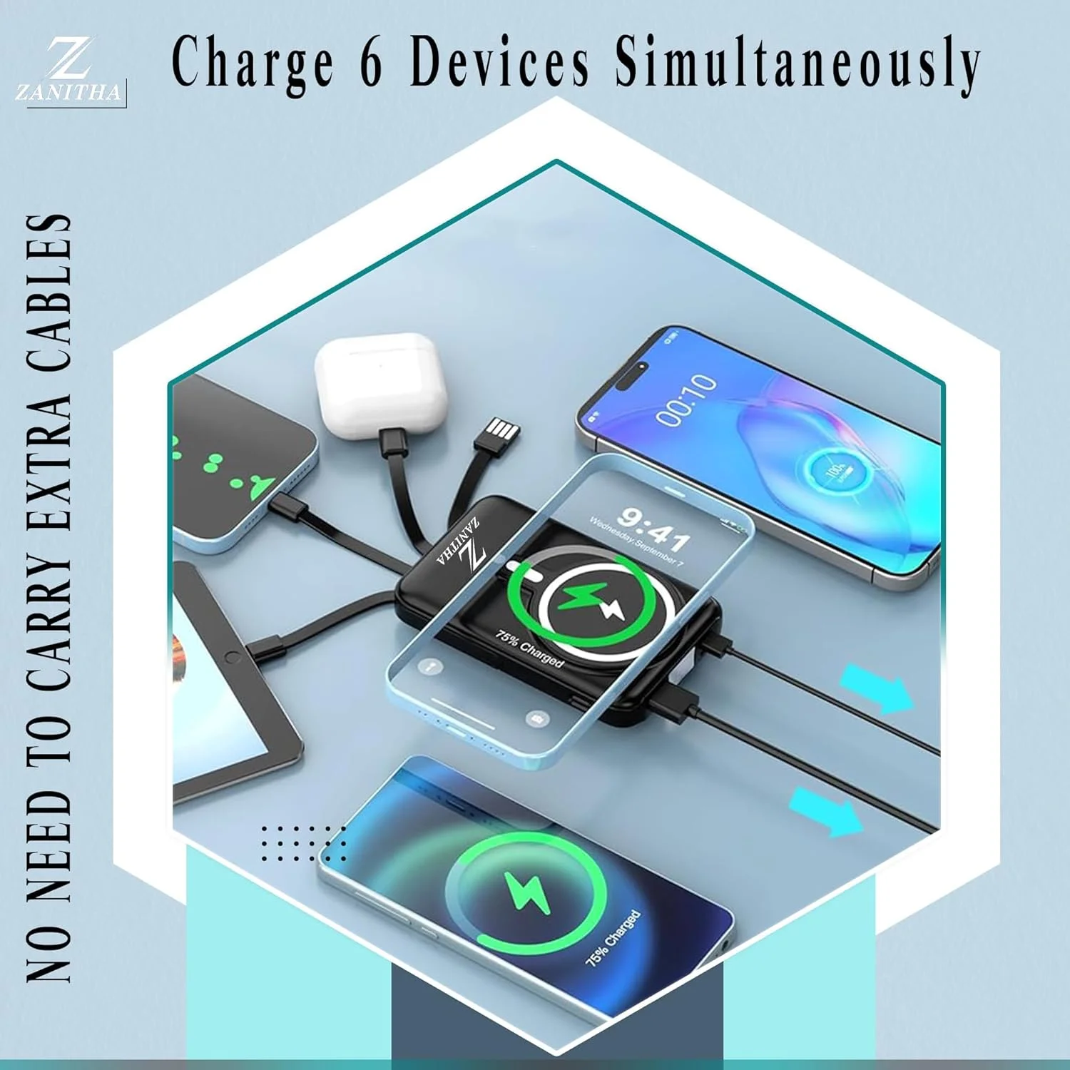 پاور بانک - شارژر همراه بیسیم 10000 میلی آمپر ساعتی با کابلهای داخلی، شارژ سریع، 6 خروجی و 3 ورودی با نمایشگر LED، پاور بانک سازگار با آیفون، سامسونگ، شیائومی پاور بانک - شارژر همراه بیسیم 10000 میلی آمپر ساعتی با کابلهای داخلی، شارژ سریع، 6 خروجی و 3 ورودی با نمایشگر LED، پاور بانک سازگار با آیفون، سامسونگ، شیائومی