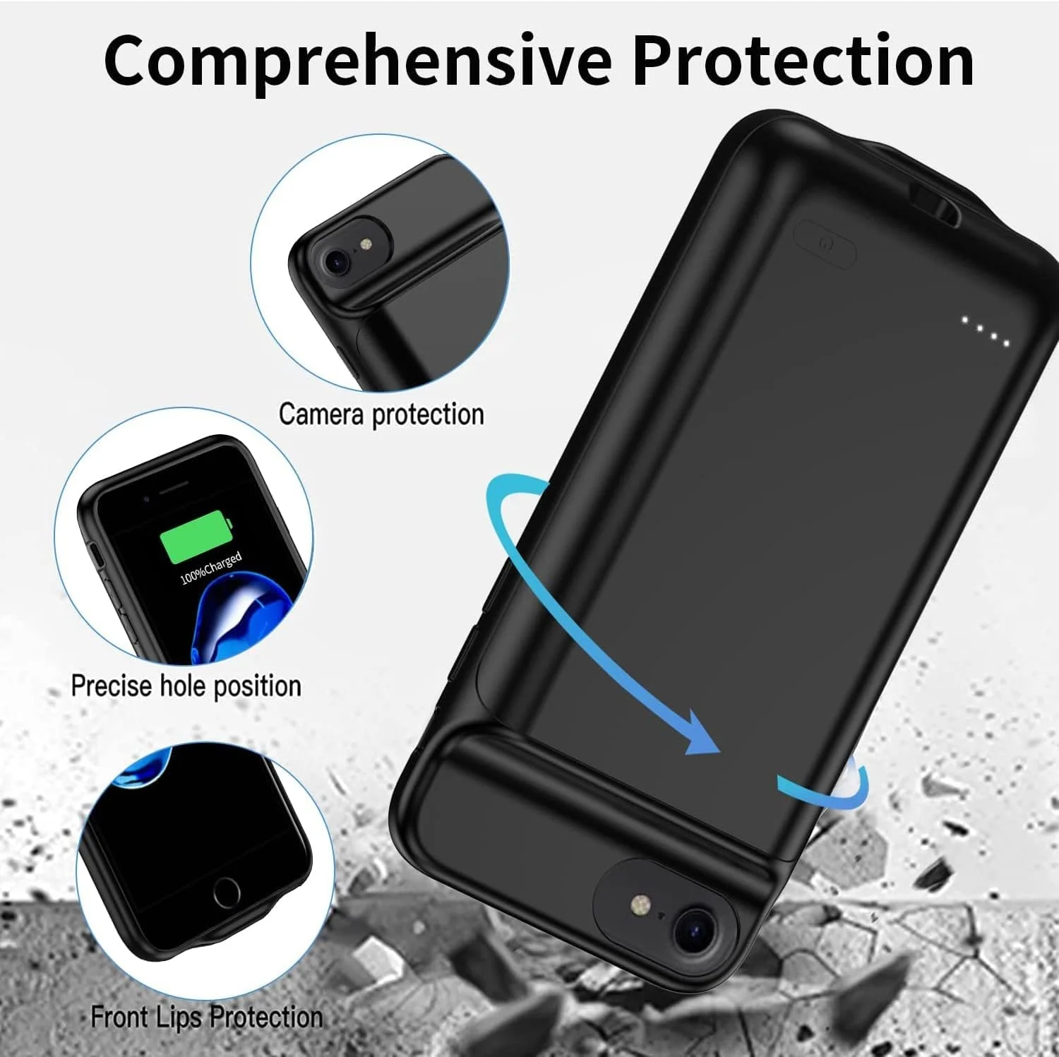 کاور شارژر باتری فوق باریک برای آیفون SE 2020/8/7/6/6S - کاور محافظ قابل شارژ 6800mAh