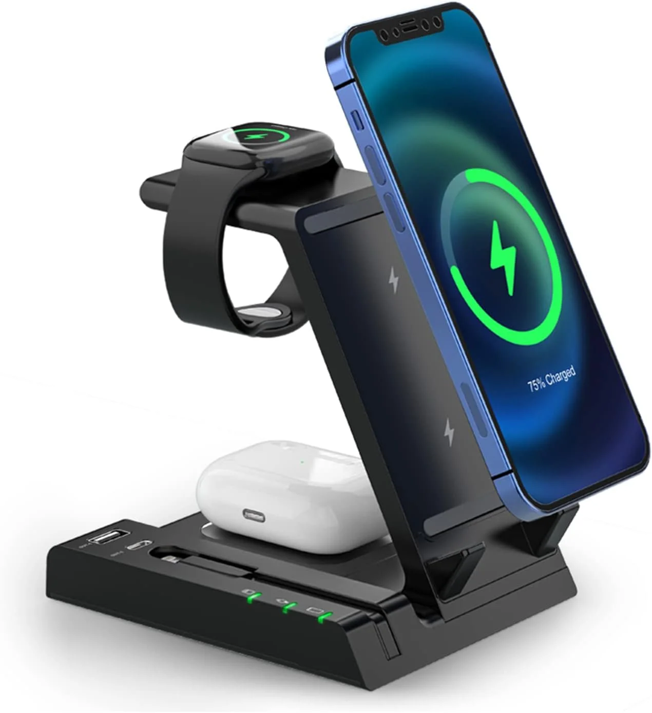 استند شارژ بیسیم 6 در 1 برای آیفون 13، 12، 11/Pro/mini/SE/11/X/XS/XR، پایه شارژ بیسیم برای iWatch SE/6/5/4/3/2، AirPods بیسیم/Pro استند شارژ بیسیم 6 در 1 برای آیفون 13، 12، 11/Pro/mini/SE/11/X/XS/XR، پایه شارژ بیسیم برای iWatch SE/6/5/4/3/2، AirPods بیسیم/Pro