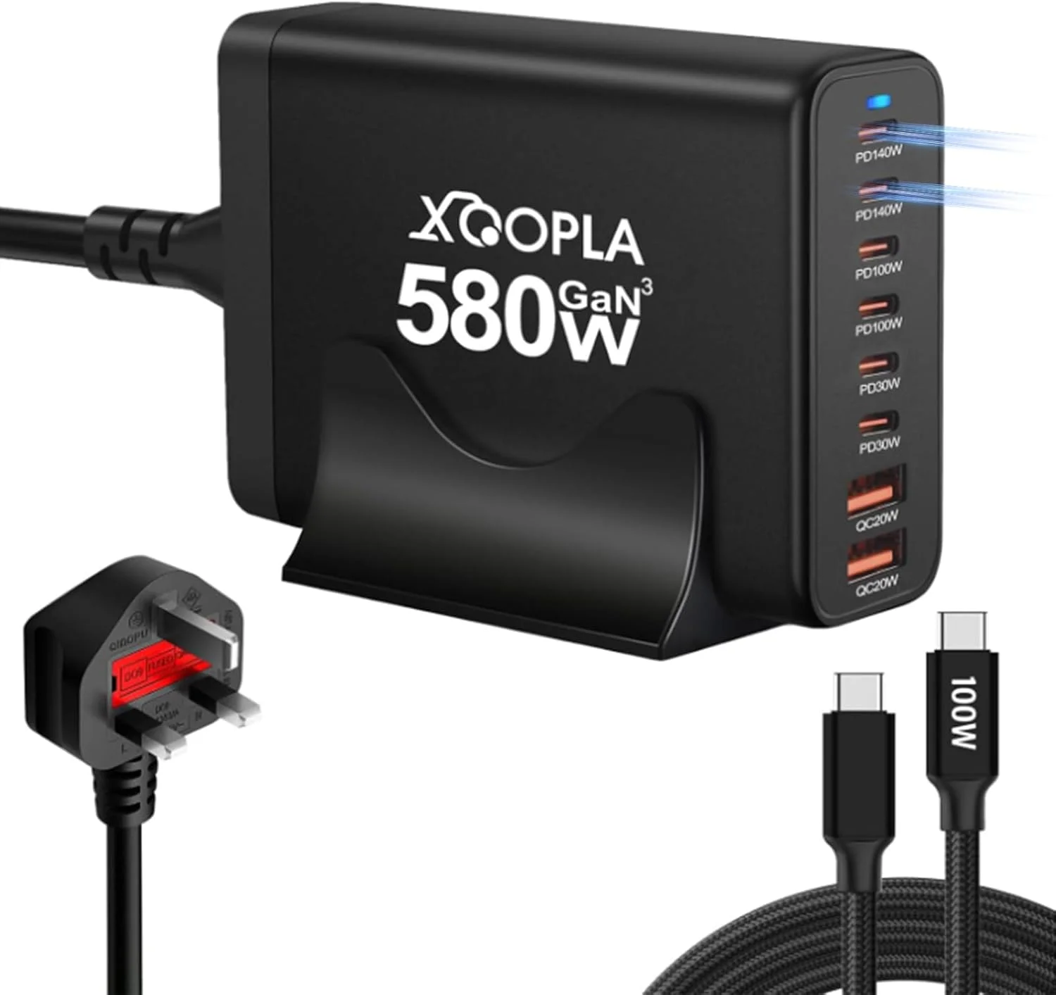 ایستگاه شارژ سریع 580 واتی Xoopla، شارژر USB C هشت پورت با 2 پورت 140 واتی Type C PD3.1، کابل USB C 100 واتی، آداپتور برق چندگانه Gan برای آیفون، آیپد، مکبوک، گلکسی و غیره ایستگاه شارژ سریع 580 واتی Xoopla، شارژر USB C هشت پورت با 2 پورت 140 واتی Type C PD3.1، کابل USB C 100 واتی، آداپتور برق چندگانه Gan برای آیفون، آیپد، مکبوک، گلکسی و غیره