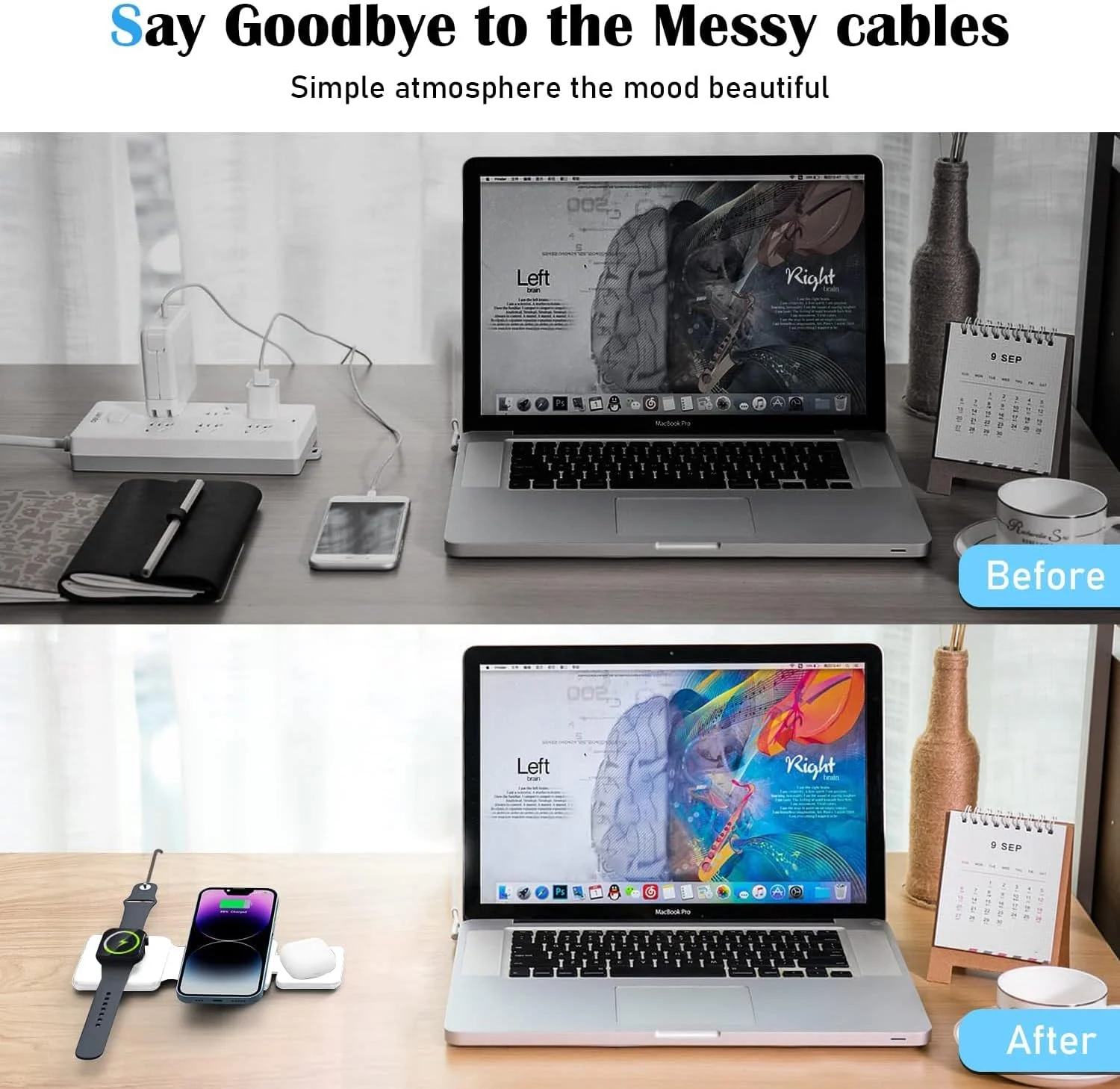 شارژر وایرلس 3 در 1، استیشن شارژ وایرلس مغناطیسی تاشو 15 واتی Necomi، پد شارژ سریع تلفن همراه برای آیفون 16/15/14/13/12/11/8/Pro/Max