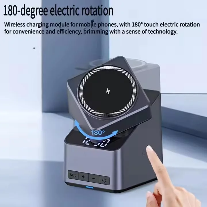 استند شارژ بی‌سیم 3 در 1، شارژر سریع با چرخش لمسی 180 درجه، پایه مغناطیسی، ساعت دیجیتال برای تلفن هوشمند، iWatch، ایرپاد - ایده آل برای هدیه تولد، سالگرد و تعطیلات!