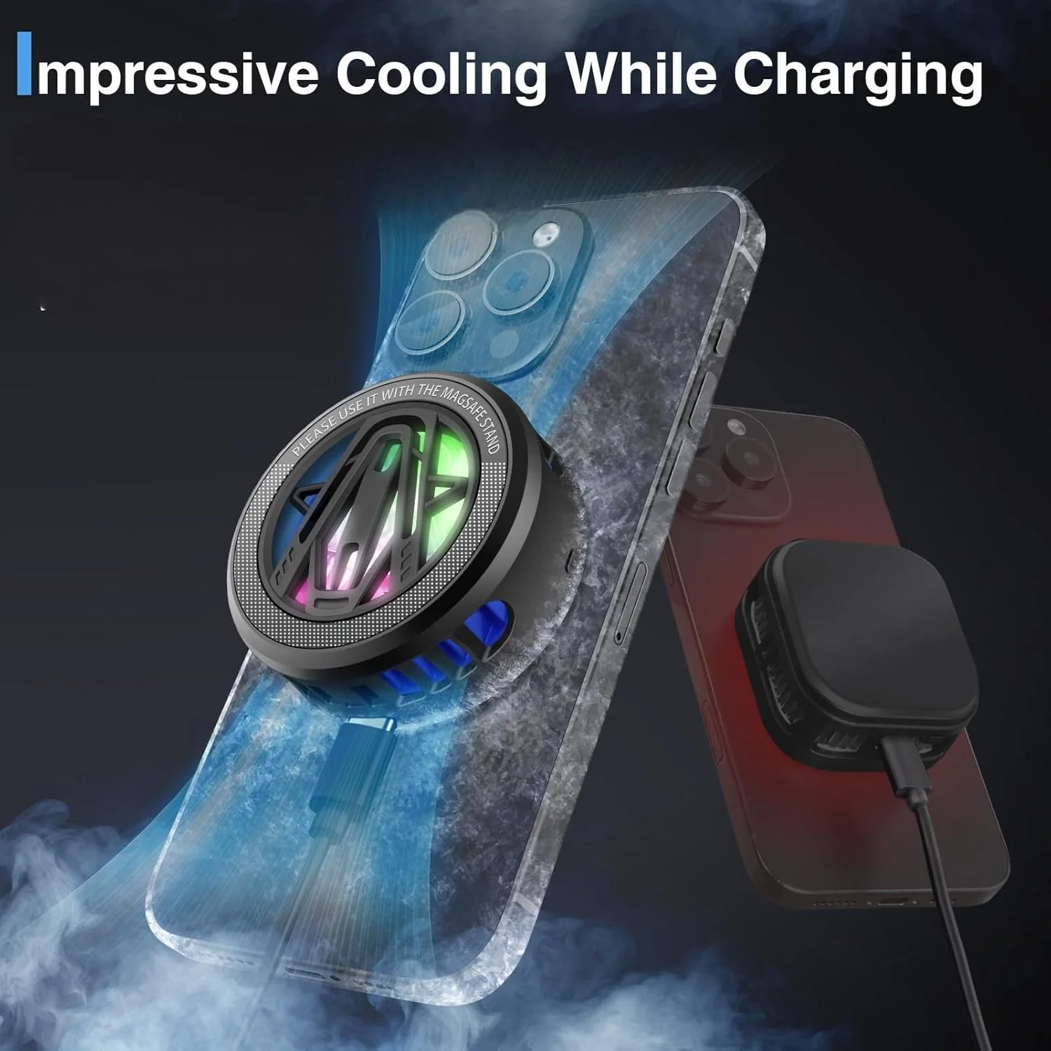 شارژر بیسیم سریع با فن خنککننده، پد شارژ بیسیم مغناطیسی 15 واتی Qi2 MagSafe برای آیفون و سامسونگ گلکسی، پایه خنککننده تلفن قابل حمل برای بازی و استفاده در خودرو شارژر بیسیم سریع با فن خنککننده، پد شارژ بیسیم مغناطیسی 15 واتی Qi2 MagSafe برای آیفون و سامسونگ گلکسی، پایه خنککننده تلفن قابل حمل برای بازی و استفاده در خودرو