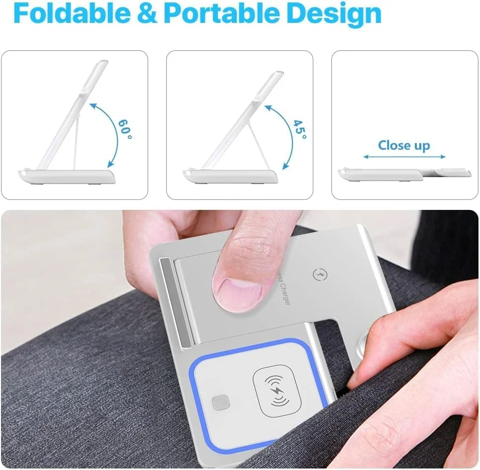 شارژر بی‌سیم، ایستگاه شارژ 3 در 1، داک شارژ برای ایرپادز و ایرپادز پرو، پایه ساعت برای اپل واچ، پایه شارژ سریع Qi برای آیفون، سامسونگ گلکسی و تمام دستگاه‌های دارای Qi (سفید)