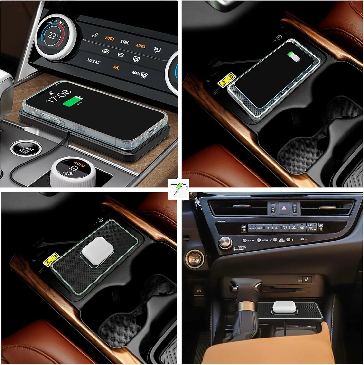 پد شارژ بی‌سیم خودرو 15 وات، پد شارژ سریع بی‌سیم تلفن همراه ضد لغزش، سازگار با آیفون 11/12/13/14/15، گلکسی S21/S22/S23/24، NOTE10 (کابل 30 سانتی‌متری C1Pro)