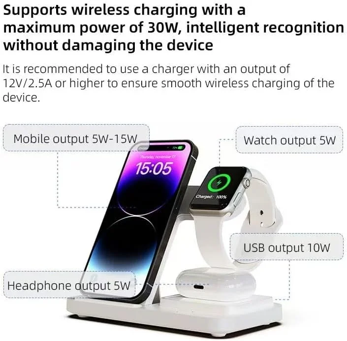 شارژر بی‌سیم، ایستگاه شارژ 3 در 1 برای دستگاه‌های متعدد، پایه شارژ بی‌سیم برای سری آیفون 8-16، سری iWatch 2-10/Ultra/SE، AirPods 4/3/2/Pro (مشکی)