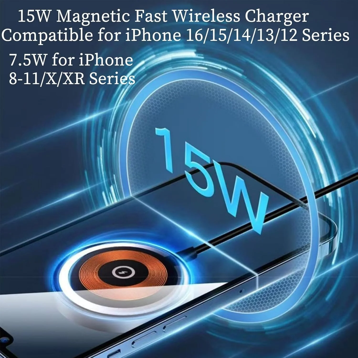 شارژر بی‌سیم، دارای گواهی MFi، قوی، مغناطیسی، 15 وات، بسته 2 عددی، پد شارژ بی‌سیم سریع، طراحی قابل حمل، سازگار با سری iPhone 13/16/15/14/12/Samsung و دستگاه‌های دارای Qi (2 عدد)