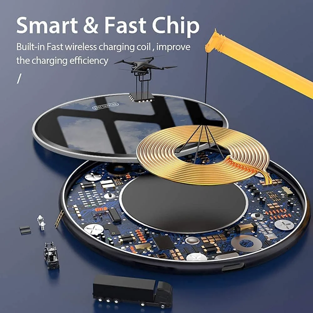 پد شارژر وایرلس سریع 20 واتی برای آیفون 17/16/15/14/13/12/SE/Pro Max، ایرپادز، پد شارژ وایرلس برای سامسونگ گلکسی S25/S24/S23/S22/Note Ultra، پیکسل/LG G8 7 (مشکی آینه ای)