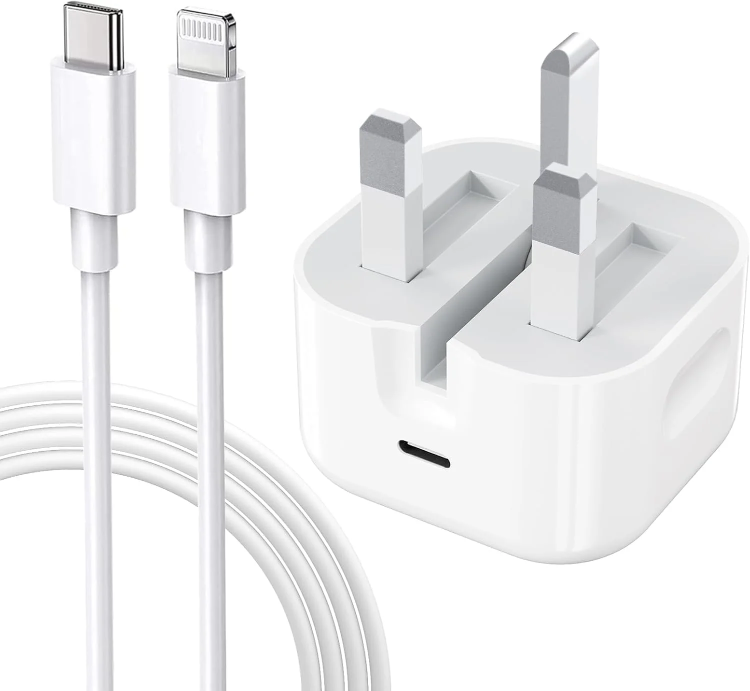 آداپتور شارژ مسافرتی 20 واتی با کابل USB-C به لایتنینگ - شارژ سریع، قابل حمل، سازگار با پریز دیواری نوع G