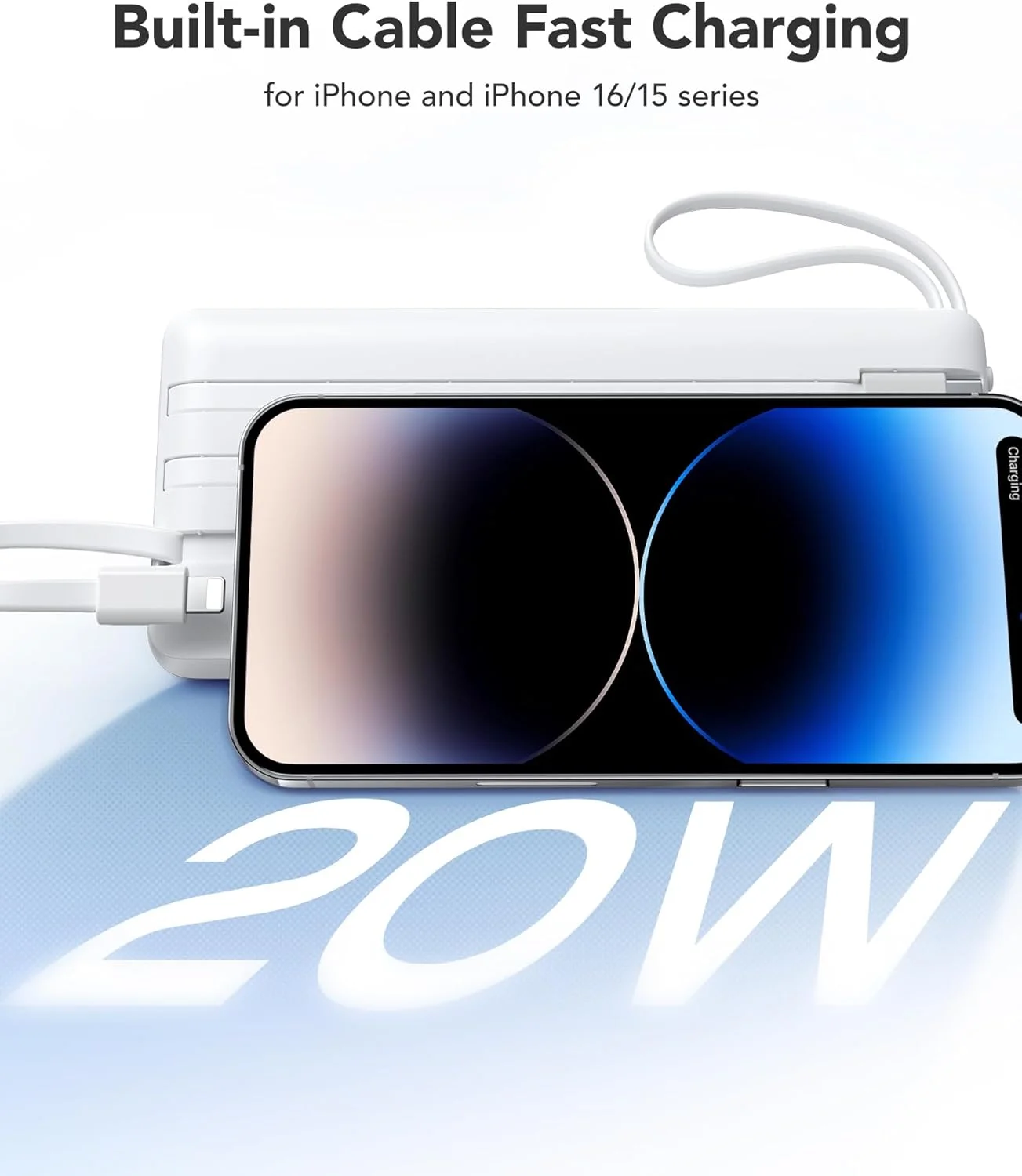 شارژر همراه 20000 میلی آمپر ساعتی VRURC، پاوربانک با کابل داخلی شارژ سریع، PD QC 3.0 USB C با نمایشگر LED، 4 خروجی و 2 ورودی شارژر تلفن برای آیفون و تلفن هوشمند اندروید