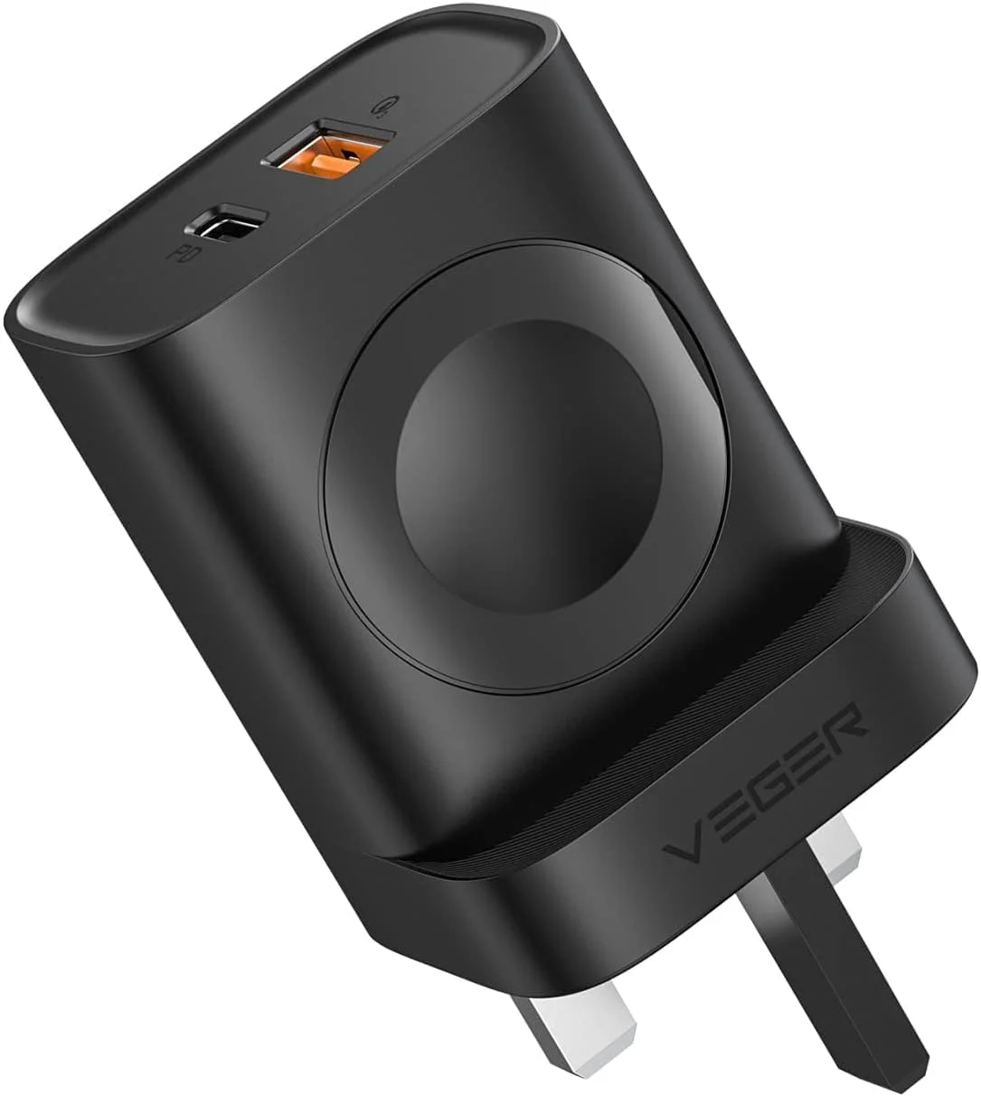 شارژر دیواری سریع 22.5 واتی VEGER PD با 1 پورت USB A و 1 پورت USB C، دارای پورت شارژ بی‌سیم مغناطیسی برای Iwatch، آداپتور برق شارژر USB C QC 3.0 سازگار با آیفون، سامسونگ، اندروید، تبلت‌ها
