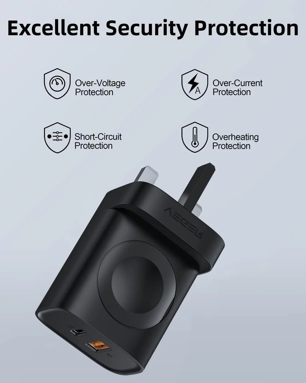 شارژر دیواری سریع 22.5 واتی VEGER PD با 1 پورت USB A و 1 پورت USB C، دارای پورت شارژ بی‌سیم مغناطیسی برای Iwatch، آداپتور برق شارژر USB C QC 3.0 سازگار با آیفون، سامسونگ، اندروید، تبلت‌ها