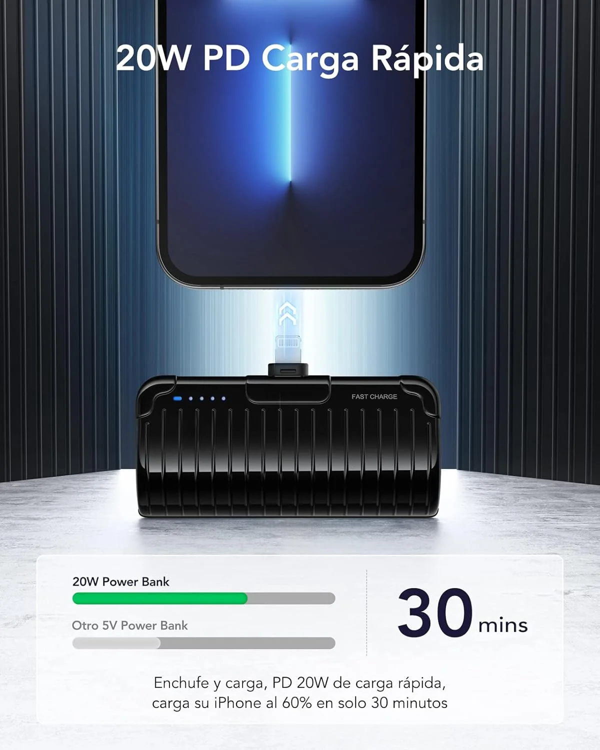 شارژر همراه کوچک قابل حمل VEGER با ظرفیت 5000 میلی آمپر ساعت، پاور بانک برای آیفون، بسته باتری شارژ سریع PD20W با پایه تاشو، پاور بانک باریک سازگار با آیفون 14/13 پرو، 12/12 پرو، XR، X، 8، ایرپادز پرو