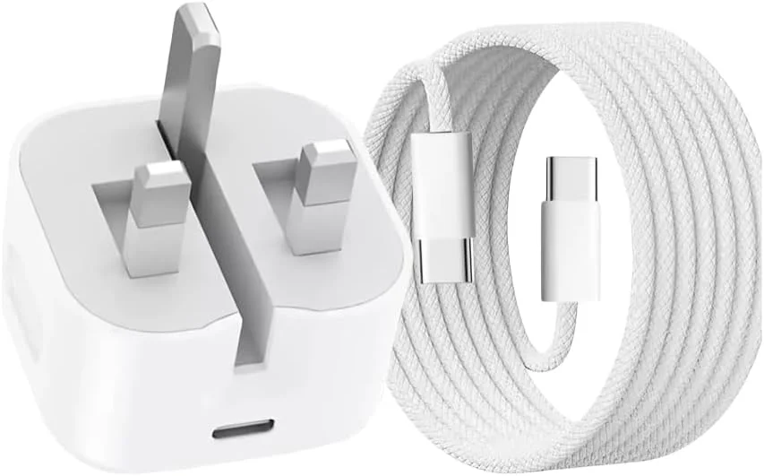 شارژر سریع 20 واتی USB-C به همراه کابل 1 متری Type-C به Type-C - آداپتور برق شارژ سریع برای آیفون 15/16/17، آیپد USB-C، سامسونگ گلکسی، گوگل پیکسل و غیره