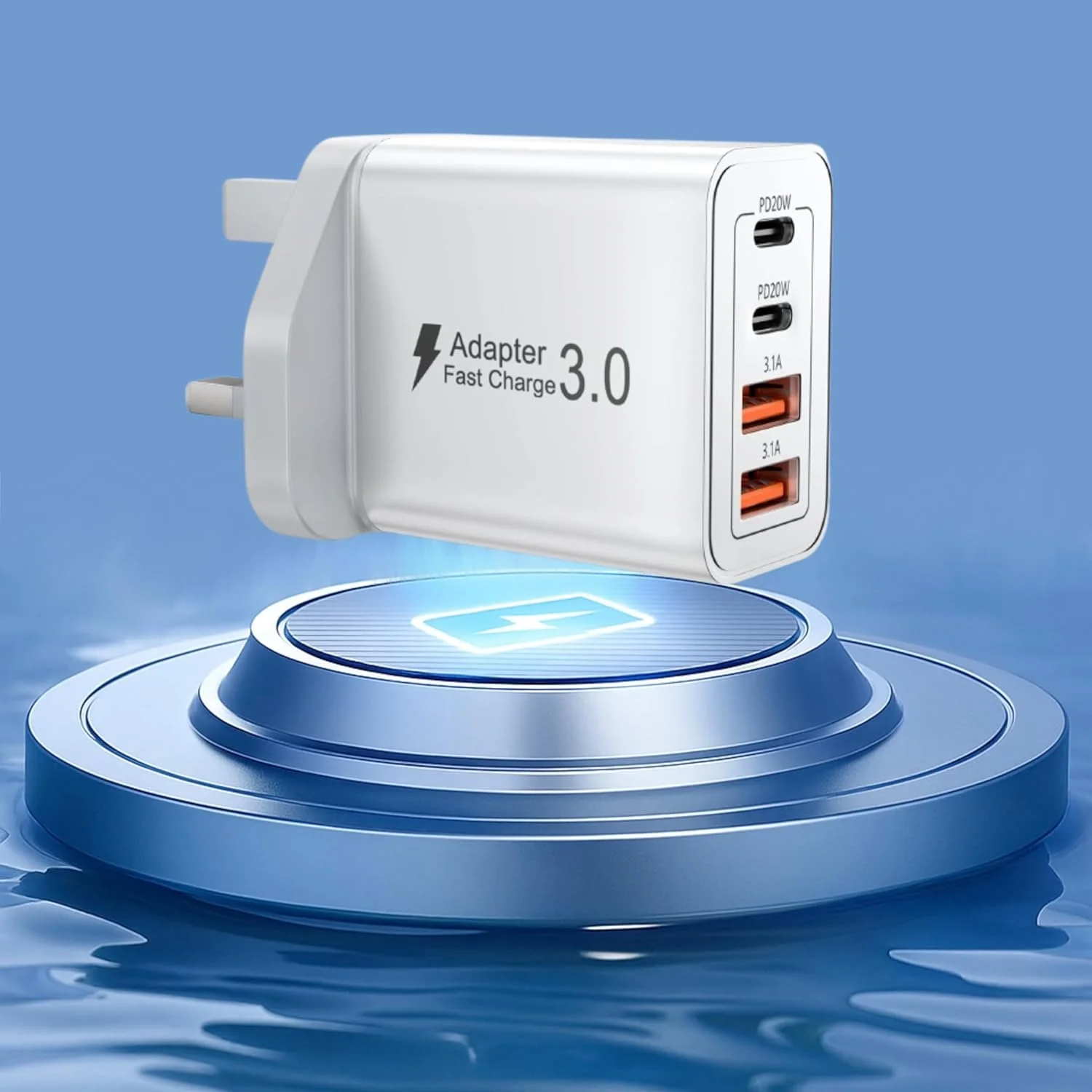 شارژر سریع USB C با توان 40 وات و 4 پورت شامل دو پورت PD 3.0 و QC – آداپتور دیواری دوشاخه برق UK برای آیفون 17، 16، 15، 14، 13، 12، 11 پرو مکس، ایکس آر، ایکس اس، 8 اس ای، آیپد پرو/ایر، سامسونگ اس 24، اس 23، اس 22، مک بوک، دل، لپ تاپ اچ پی