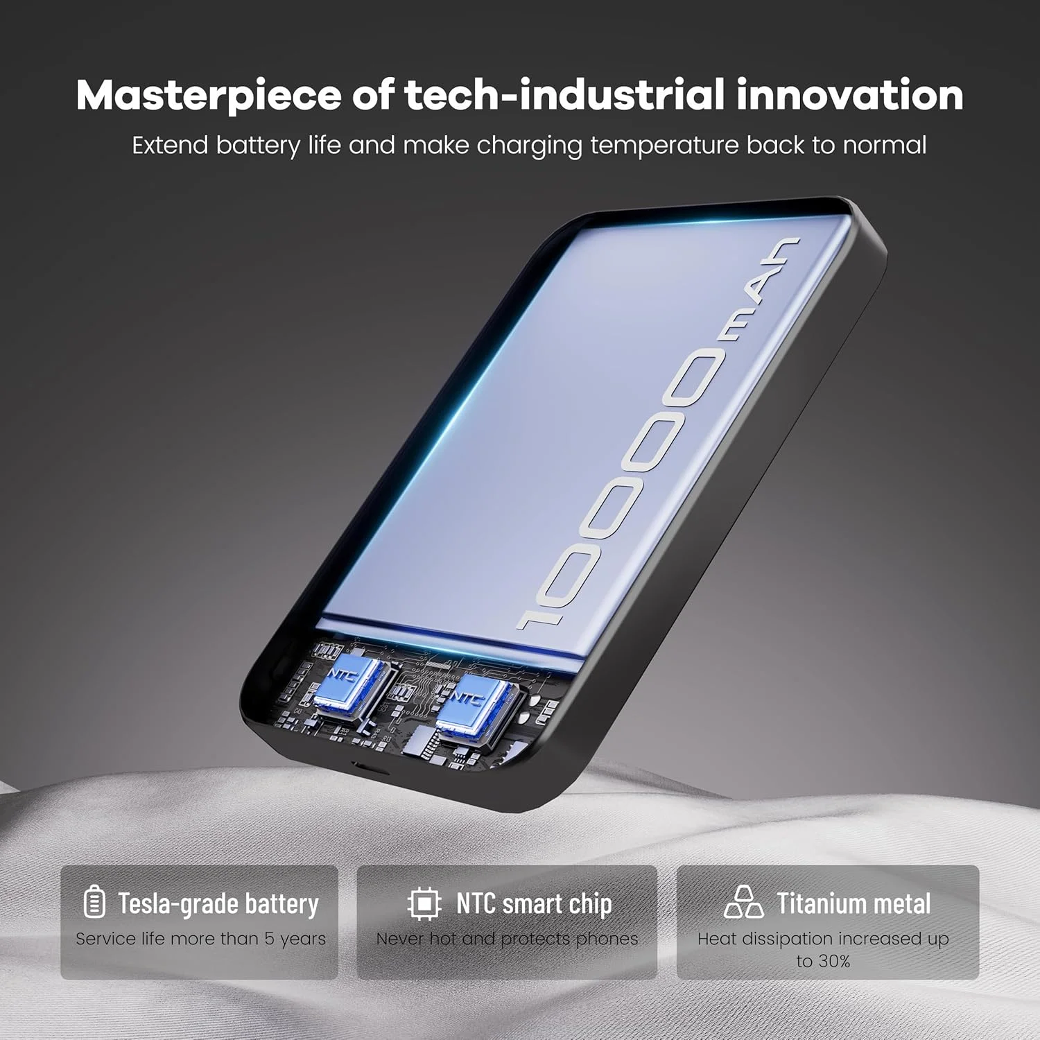 پاور بانک فوق العاده باریک 10000 میلی آمپر ساعتی، شارژر بی سیم مغناطیسی قابل حمل، بسته باتری شارژ سریع 22.5 واتی، همراه با کابل USB-C، طراحی شده برای آیفون ایر /17/16/15/14/13/12، خاکستری یخچالی