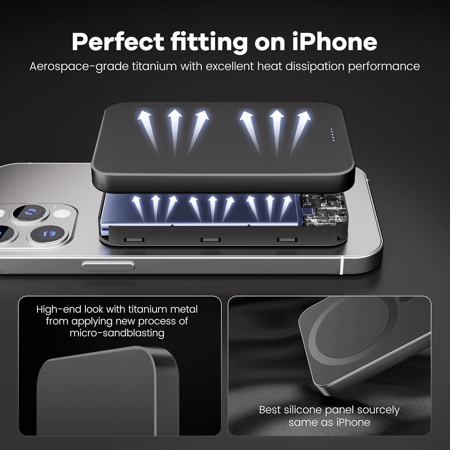 پاور بانک فوق العاده باریک 10000 میلی آمپر ساعتی، شارژر بی سیم مغناطیسی قابل حمل، بسته باتری شارژ سریع 22.5 واتی، همراه با کابل USB-C، طراحی شده برای آیفون ایر /17/16/15/14/13/12، خاکستری یخچالی