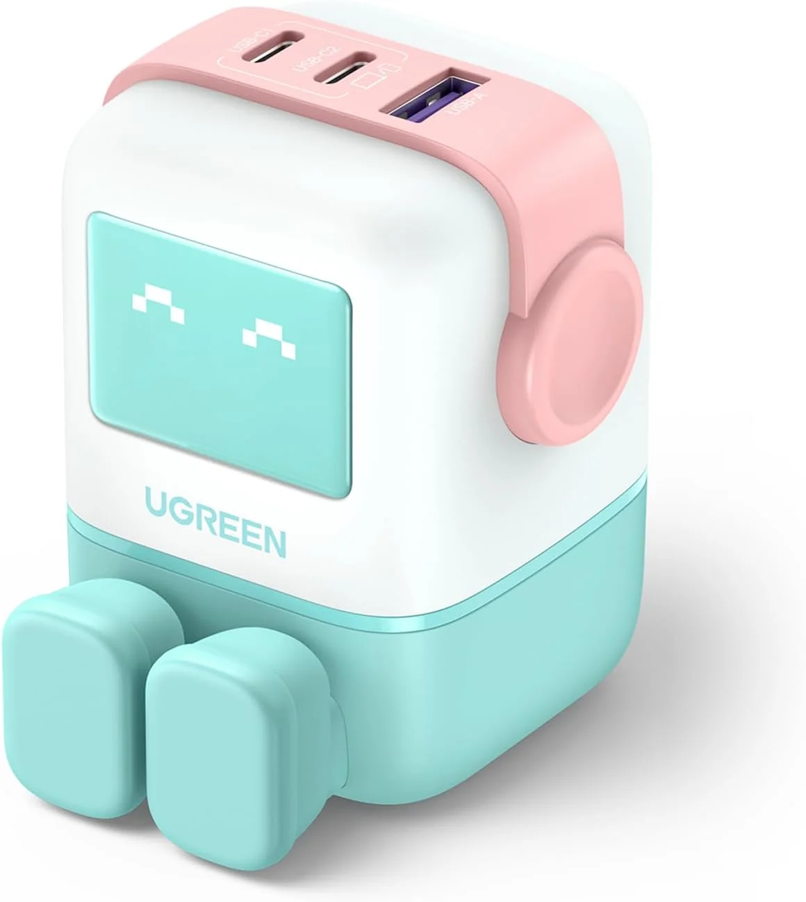 شارژر دیواری 65 واتی USB C یوگرین UNO، شارژ سریع 3 پورت Nexode GaN با نمایشگر LED جالب، آداپتور برق جمع و جور Type-C سازگار با MacBook/HP/Dell/Lenovo، iPhone 17 Pro Max، Galaxy S25 Ultra - سبز