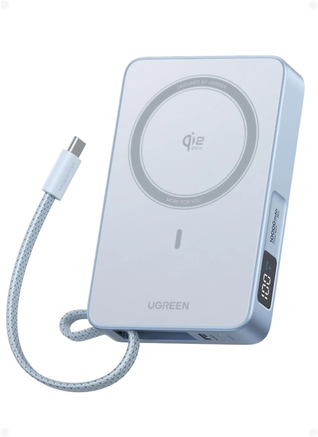 پاوربانک مگ‌سیف بی‌سیم ۲۵ واتی UGREEN MagFlow Qi2، شارژر قابل حمل بی‌سیم ۱۰۰۰۰ میلی‌آمپر ساعتی با کابل USB-C داخلی ۳۰ واتی، شارژ مغناطیسی برای آیفون ۱۷، سازگار با آیفون، ایرپادز، شیائومی، سری جدید سامسونگ ۲۰۲۵