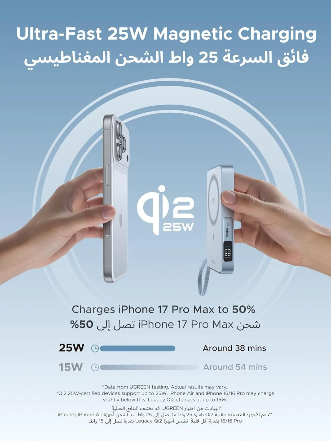 پاوربانک مگسیف بیسیم ۲۵ واتی UGREEN MagFlow Qi2، شارژر قابل حمل بیسیم ۱۰۰۰۰ میلیآمپر ساعتی با کابل USB-C داخلی ۳۰ واتی، شارژ مغناطیسی برای آیفون ۱۷، سازگار با آیفون، ایرپادز، شیائومی، سری جدید سامسونگ ۲۰۲۵ پاوربانک مگسیف بیسیم ۲۵ واتی UGREEN MagFlow Qi2، شارژر قابل حمل بیسیم ۱۰۰۰۰ میلیآمپر ساعتی با کابل USB-C داخلی ۳۰ واتی، شارژ مغناطیسی برای آیفون ۱۷، سازگار با آیفون، ایرپادز، شیائومی، سری جدید سامسونگ ۲۰۲۵