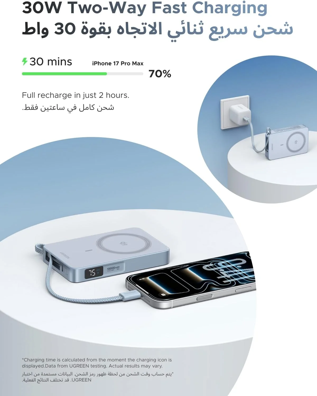پاوربانک مگسیف بیسیم ۲۵ واتی UGREEN MagFlow Qi2، شارژر قابل حمل بیسیم ۱۰۰۰۰ میلیآمپر ساعتی با کابل USB-C داخلی ۳۰ واتی، شارژ مغناطیسی برای آیفون ۱۷، سازگار با آیفون، ایرپادز، شیائومی، سری جدید سامسونگ ۲۰۲۵ پاوربانک مگسیف بیسیم ۲۵ واتی UGREEN MagFlow Qi2، شارژر قابل حمل بیسیم ۱۰۰۰۰ میلیآمپر ساعتی با کابل USB-C داخلی ۳۰ واتی، شارژ مغناطیسی برای آیفون ۱۷، سازگار با آیفون، ایرپادز، شیائومی، سری جدید سامسونگ ۲۰۲۵