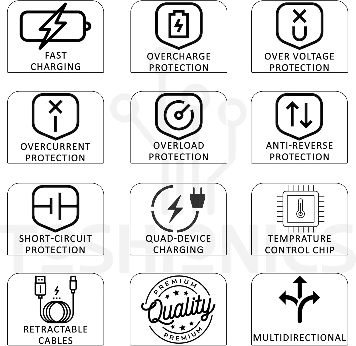 شارژر فندکی جمعشونده توشیونیکس | آداپتور شارژ سریع 4 در 1 با کابلهای تاشو لایتنینگ و تایپ سی، پورتهای USB دوگانه و نمایشگر ولتاژ | سازگار با آیفون، آیپد، گلکسی - توان خروجی 60 وات شارژر فندکی جمعشونده توشیونیکس | آداپتور شارژ سریع 4 در 1 با کابلهای تاشو لایتنینگ و تایپ سی، پورتهای USB دوگانه و نمایشگر ولتاژ | سازگار با آیفون، آیپد، گلکسی - توان خروجی 60 وات