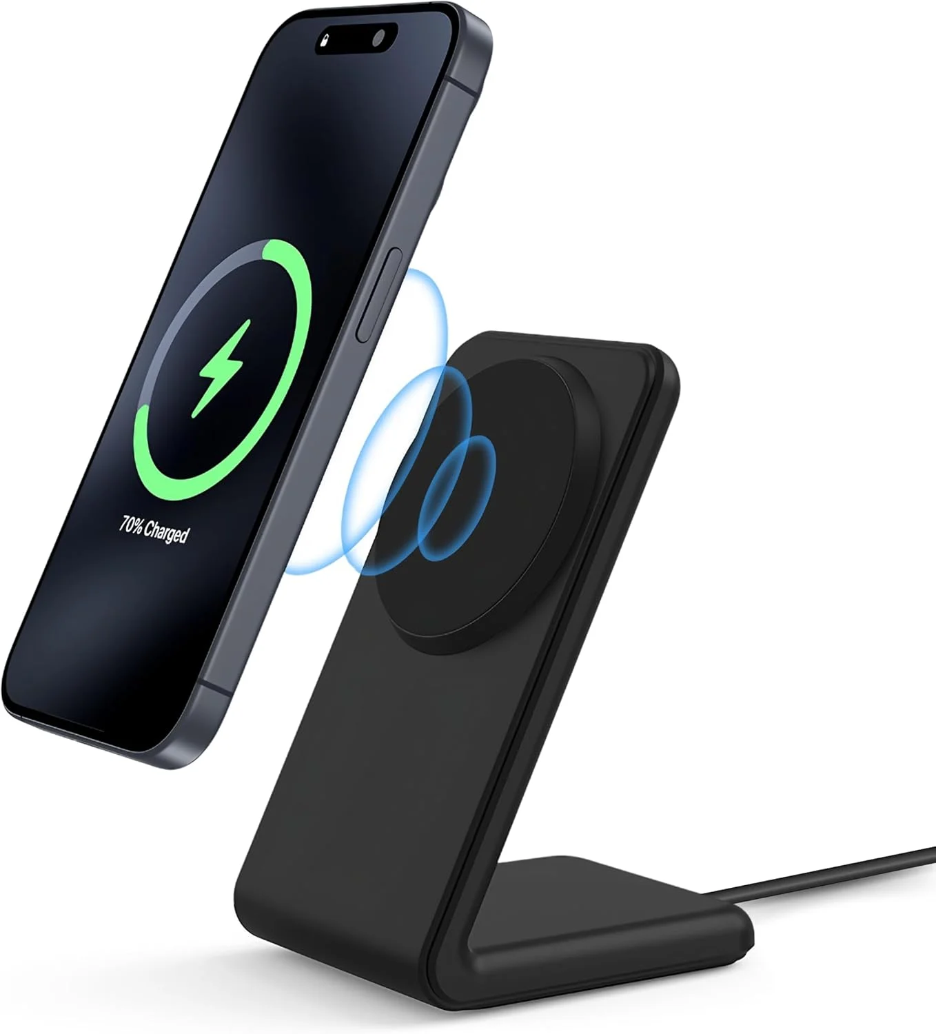 پایه شارژر بیسیم سازگار با MagSafe، همترازی مغناطیسی قوی، شارژ سریع 15 واتی، حالت استندبای iOS 17، برای مدلهای آیفون 16، 15، 14، 13، 12، پلاس، پرو، مکس، شامل کابل USB-C یک متری پایه شارژر بیسیم سازگار با MagSafe، همترازی مغناطیسی قوی، شارژ سریع 15 واتی، حالت استندبای iOS 17، برای مدلهای آیفون 16، 15، 14، 13، 12، پلاس، پرو، مکس، شامل کابل USB-C یک متری