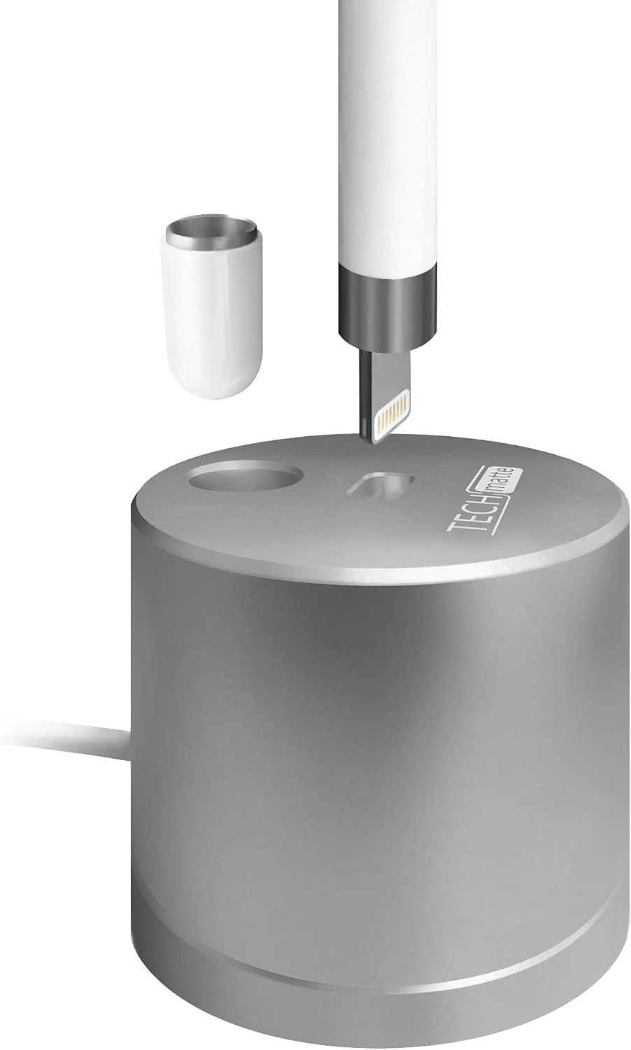 پایه شارژ آلومینیومی TechMatte با کابل شارژ داخلی برای قلم اپل (1.5 متر، نقره ای)