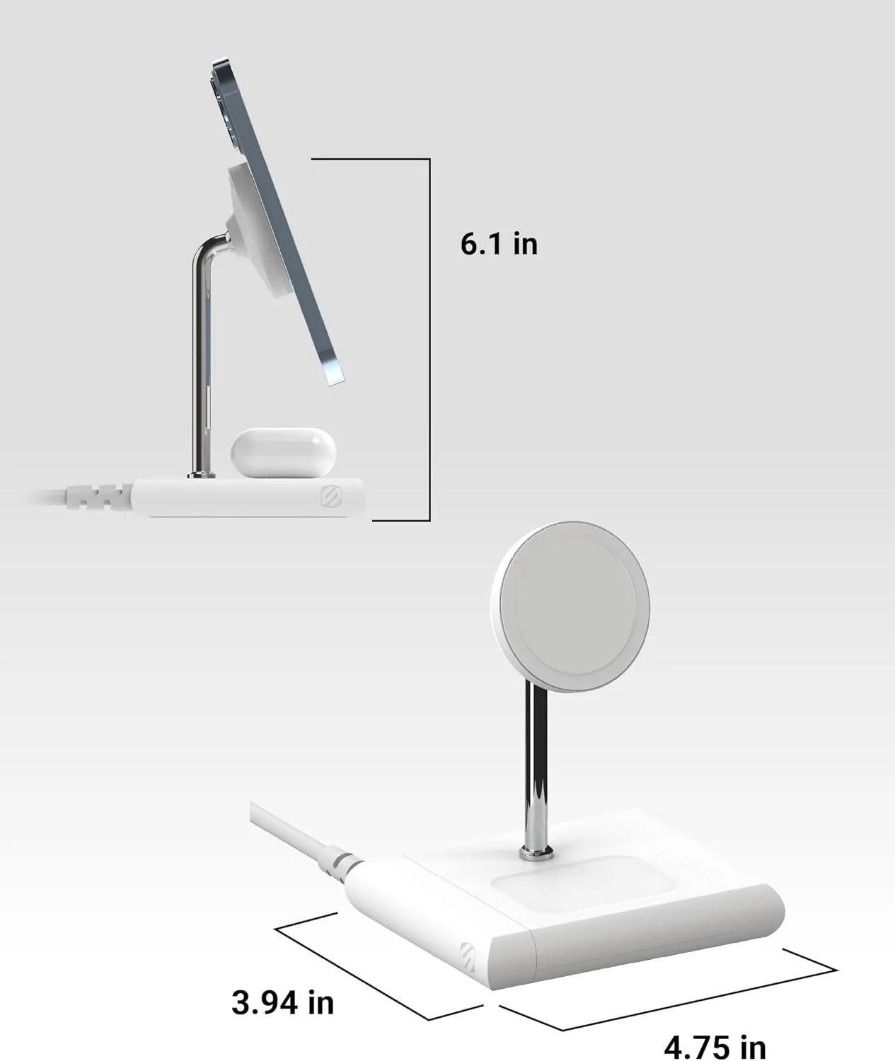 پایه شارژ ماژولار 2 در 1 Scosche BaseLynx™ 2.0 با MagSafe، استند شارژ سریع بی سیم 15 واتی سازگار با Apple iPhone سری 15/14/13/12، پد شارژر 5 واتی برای AirPods، سفید پایه شارژ ماژولار 2 در 1 Scosche BaseLynx™ 2.0 با MagSafe، استند شارژ سریع بی سیم 15 واتی سازگار با Apple iPhone سری 15/14/13/12، پد شارژر 5 واتی برای AirPods، سفید