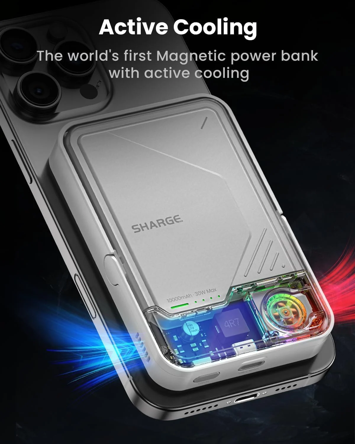 شارژر بی‌سیم مغناطیسی ICEMAG 2، شارژر قابل حمل مغناطیسی 15 واتی Qi2 با خنک کننده فعال، بسته باتری 10000 میلی آمپر ساعتی با پایه تاشو، طراحی شفاف برای سری آیفون 17/16/15/14