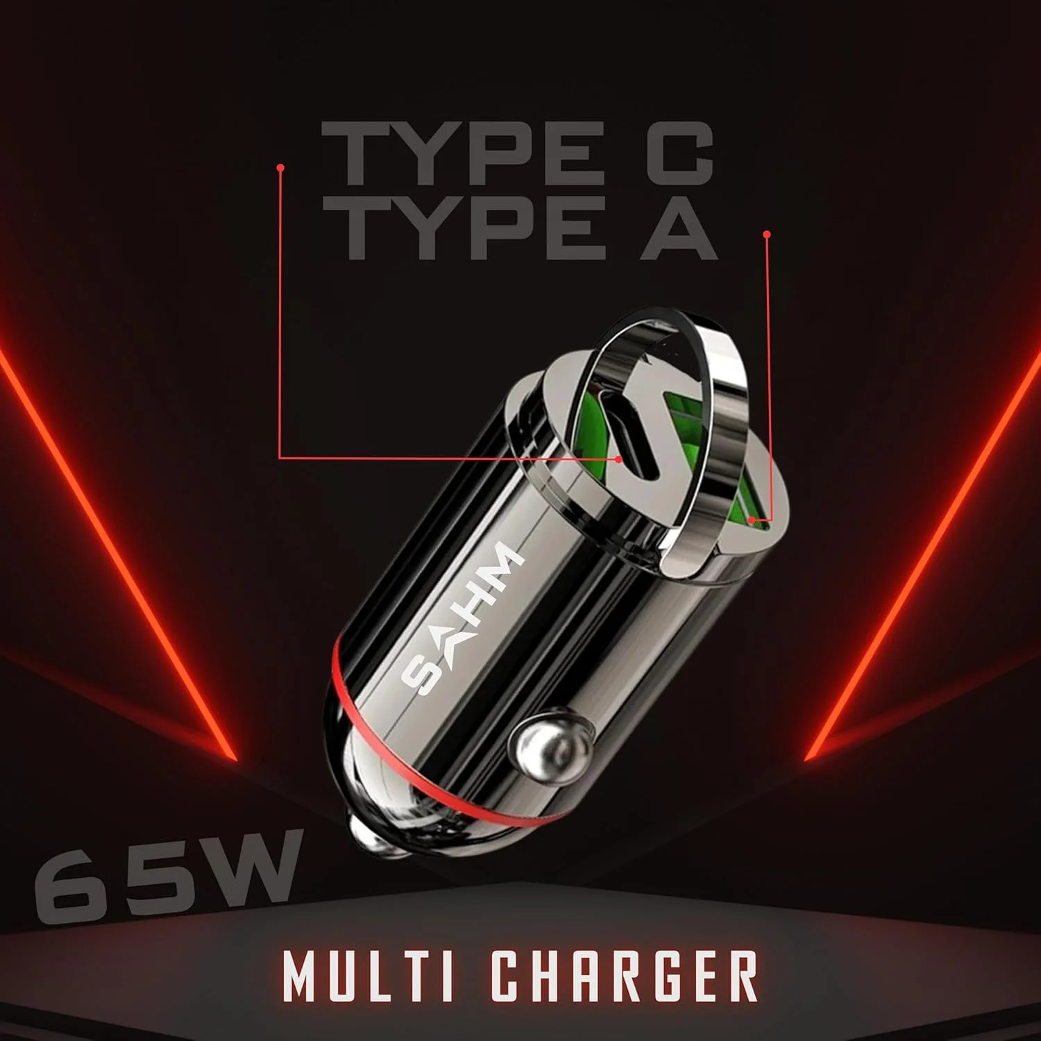 آداپتور شارژر فندکی 65 واتی USB C دو پورت فلزی کوچک برای خودرو PD 65W Type-C + QC3.0 USB-A سازگار با آیفون 16 15 14 13 سامسونگ گلکسی S25 S24 S23 S22 آیپد مک بوک تبلت