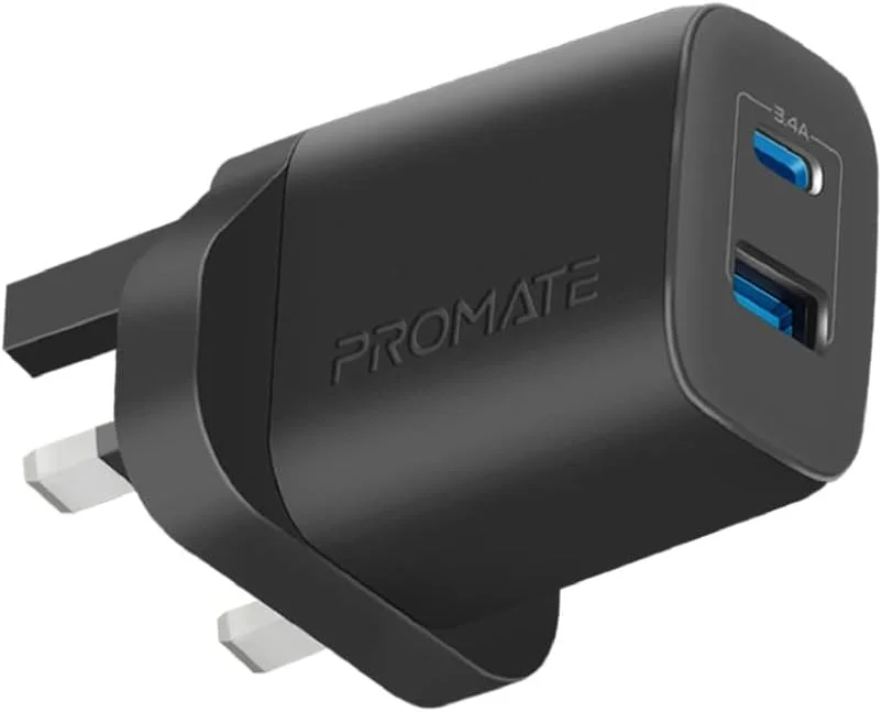 آداپتور USB-C پرومیت مدل BiPlug-2، شارژر دیواری یونیورسال 17 واتی چند پورت با پورت Type-C 5V/3A، پورت USB-A 5V/2.4A، شارژ تطبیقی و محافظت در برابر شارژ بیش از حد برای آیفون 13، آیپد ایر، دوشاخه انگلستان (مشکی) آداپتور USB-C پرومیت مدل BiPlug-2، شارژر دیواری یونیورسال 17 واتی چند پورت با پورت Type-C 5V/3A، پورت USB-A 5V/2.4A، شارژ تطبیقی و محافظت در برابر شارژ بیش از حد برای آیفون 13، آیپد ایر، دوشاخه انگلستان (مشکی)