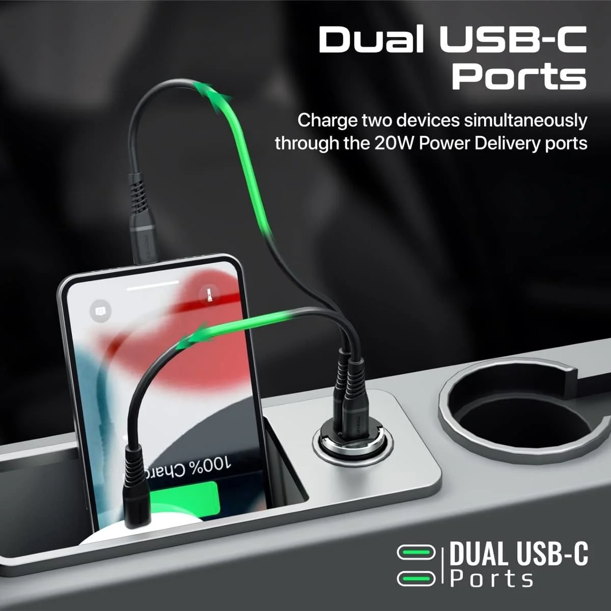 شارژر فندکی USB-C پرومیت، آداپتور بسیار جمع و جور با توان 40 وات با دو پورت USB-C، دسته کوچک داخلی، آلیاژ آلومینیوم و محافظت در برابر اتصال کوتاه برای آیفون 14، گلکسی S22، Bullet-PD40
