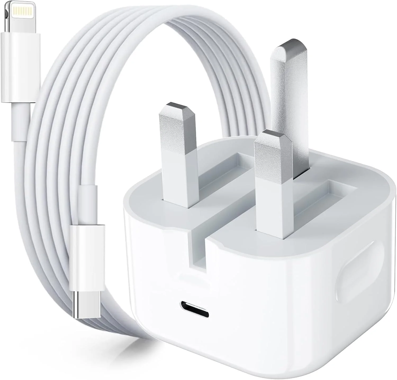 شارژر 20 واتی PD USB C به همراه کابل لایتنینگ 1 متری، آداپتور دیواری شارژ سریع Type C و کابل 1 متری، سازگار با iPhone 14 Pro Max/13/12/11/XS/XR، iPad 7/8/9، Mini 5، Air 3